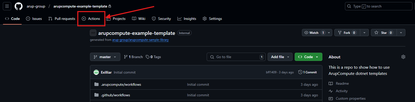 actions tab